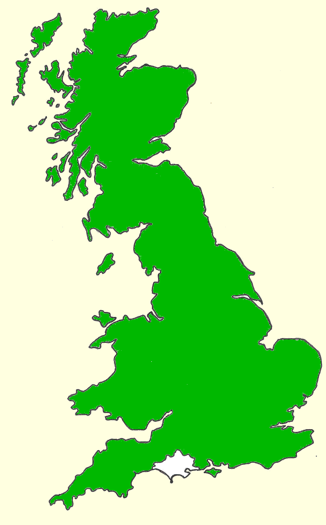 Outline map of mainland Britain, Dorset county highlighted